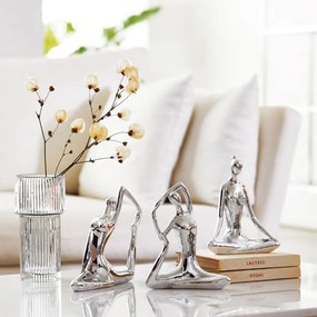 Escultura Decorativa de Yoga em Porcelana 18,5x19,5x6,5 Prata G39 - Gran Belo