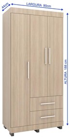 Roupeiro Guarda Roupa Alto 3 Portas 2 Gavetas Marrom Montana