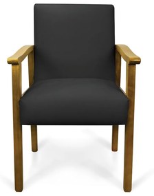 Poltrona Eloisa Suede Preto Base de Madeira Castanho