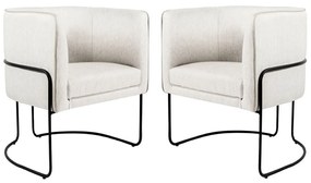 Kit 02 Poltronas Decorativas Sala de Estar Base de Aço Preto Nix Linho Creme G15 - Gran Belo