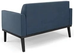 Sofá Namoradeira Base Madeira Preto Maressa Suede Azul Marinho - Ibiza