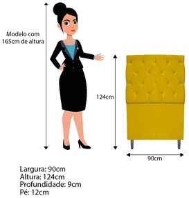 Kit Cabeceira e Calçadeira Liverpool 90 cm Solteiro Suede Amarelo - ADJ Decor