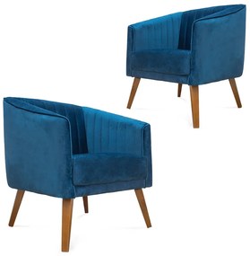 Kit 2 Poltronas Decorativas Dalia Pés de Madeira Suede Azul - Sheep Estofados - Azul
