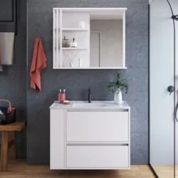 Gabinete Banheiro com Lavatório e Espelheira Zeus Branco F10 - Mpozena