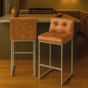 Banqueta Cozinha Alta com Encosto Industrial Kit 2 Champanhe Lirina PU C05 - D'Rossi - Whisky