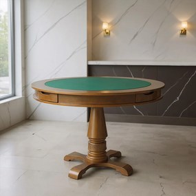 Mesa 4 Lugares Jogos Poker Carteado Victoria Redonda Tampo Reversível com Gavetas e Porta Copos Amêndoa G36 - Gran Belo