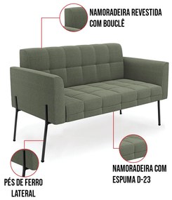Sofá Namoradeira e Poltrona Pé Ferro Pto Elisa Bouclê D03 - D'Rossi - Verde Pistache