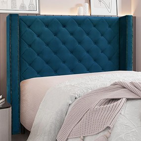 Cabeceira Decorativa Casal 1,64M Loewe Veludo Azul Marinho G63 - Gran Belo
