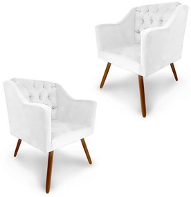 Kit 2 Poltronas Decorativas Capitonê Amanda Retrô Corano Branco - Loja Sheep - Branco