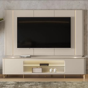 Conjunto Painel com Rack Bancada Switch MDP/MDF TV até 85 Polegadas LED Off White G77 - Gran Belo
