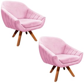 KIT 02 POLTRONAS GIRATORIA GIOVANA SUEDE - Rosa Bebê