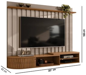 Painel TV 75 Pol 207cm Bancada Suspensa para Sala Elvano M20 - D'Rossi - Fendi e Naturale