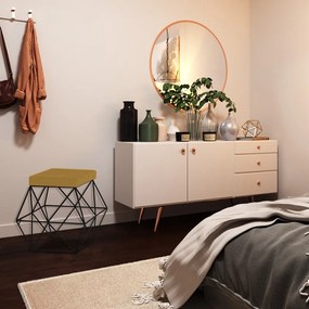 Puff Decorativo Sala de Estar Base Preto Trixie Suede Mostarda G41 - Gran Belo