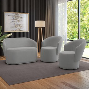 Sofá Namoradeira e 2 Poltronas Orgânica para Sala Malu Suede M11 - D'Rossi - Cinza