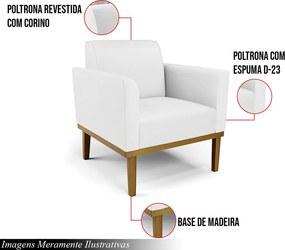 Poltrona Decorativa Isabella Pés Fixo em Madeira Castanho PU Branco G19 - Gran Belo