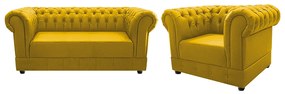 Kit Poltrona e Namoradeira Chesterfield Ana Suede Amarelo - ADJ Decor