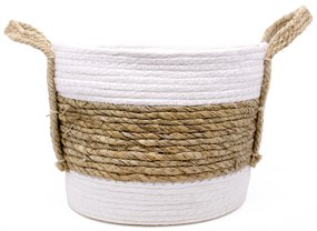 Cesto de Fibra Natural Seagrass Listrado Branco 19x26x26 cm - D'Rossi
