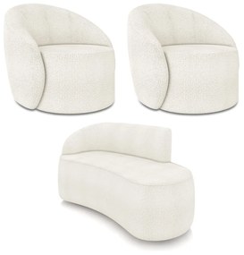 Sofá 2 Lugares Orgânico 140cm Morgan e 2 Poltronas Lua Bouclê D03 - D'Rossi - Off White