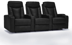 Poltrona Sala de Cinema 3 Lugares Elétrica Reclinável Califórnia Aquecimento Massagem Entrada USB/USB-C PU Preto G94 - Gran Belo