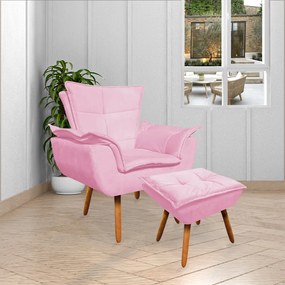 Puff Decorativo Pés Palito Charger Suede Rosa G19 - Gran Belo