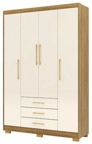 Guarda Roupa Solteiro Linna 150cm 4 Portas de Bater 3 Gavetas Nature/OffWhite G98 - Gran Belo