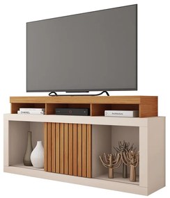 Rack TV 55 Pol 136cm Bancada com Rodízio Sala Lyara C01 - D'Rossi - Freijó/Off White