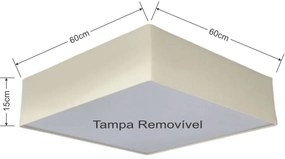 Plafon Quadrado Md-3052 Cúpula em Tecido 60x60x15cm Algodão Crú - Bivolt