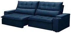 Sofá Retrátil Reclinável 3 Lugares 250cm Moritz F05 Veludo Azul - Mpoz