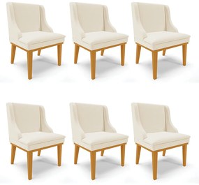 Cadeira Sala Jantar Kit 6 Liz Base Madeira Castanho Linho D03 - D'Rossi				 - A19 Bege