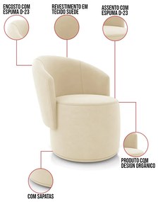 Sofá Namoradeira com Poltrona e Puff Orgânico Sala Malu Suede M11 - D'Rossi - Bege
