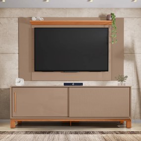 Painel TV 65 Pol 180cm com Rack Bancada para Sala Visari C01 - D'Rossi - Marrom/Freijó