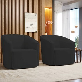 Poltrona Decorativa Base Giratória Kit 2 Stella Max Veludo Preto D03 - D'Rossi