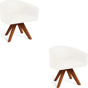 Poltrona Sala Base Giratória Madeira Kit 2 Arielle Sintético Pu D03 - D'Rossi - Branco