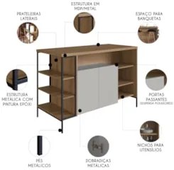 Mesa Bancada Ilha Industrial 2 Portas Jenny Mel Z54        - Mpozenato