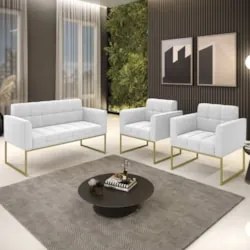 Namoradeira e 2 Poltronas Industrial Dourado Ana Bouclé Off - Ibiza