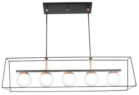 Pendente Retangular Aramado Com Globinho 960X25X23Cm 5 X G9 Metal E Gl... (CROMADO)