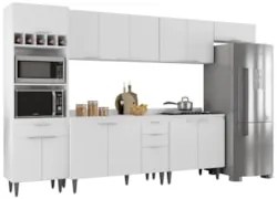 Armário de Cozinha Com Tampo CP06 330cm Pérola Branco Z34     - Mpozen