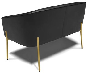 Sofá Namoradeira e Poltrona Pé de Ferro Dourado Stella Sintético PU D03 - D'Rossi - Preto