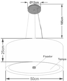Lustre Pendente Cilíndrico Md-4145 Cúpula em Tecido 50x25cm Café / Branco - Bivolt