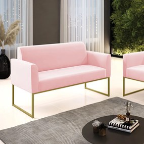 Sofá Namoradeira Base Industrial Dourado Marisa Suede D03 - D'Rossi - Rosa Bebê