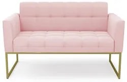 Sofá Namoradeira e 2 Poltronas Base Industrial Dourado Ana Suede Rosa