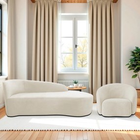 Kit Divã Recamier Orgânico França 140cm Lado Direito e Poltrona Amore Bouclé