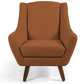 Poltrona Decorativa com Puff Sala de Estar Pés de Madeira Naomi Veludo Telha G15 - Gran Belo