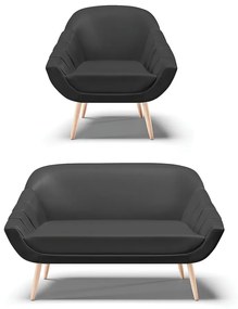 Kit 01 Namoradeira 02 Lugares e 01 Poltrona Giovana Corino Pés Palito Natural - Indo Decorar - Preto