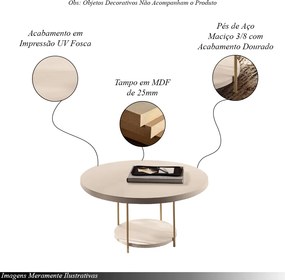 Conjunto Decorativo Aparador e Mesa de Centro Walker Pés de Aço Tampo MDF Off White G26 - Gran Belo