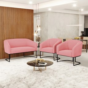 Namoradeira e 2 Poltronas Industrial Preto Stella Suede D03 - D'Rossi - Rose