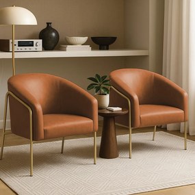 Poltrona Sala Industrial Alta Dourado Kit 2 Stella Sintético PU D03 - D'Rossi - Whisky