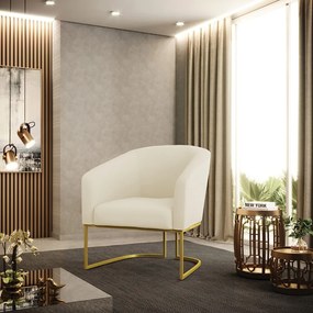 Poltrona Decorativa Industrial Dourado Kit 2 Stella Cotelê Int/Veludo D03 - D'Rossi - Off White