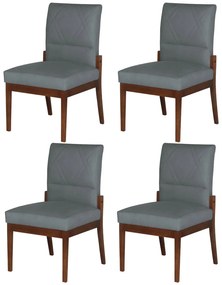 Conjunto 4 Cadeiras De Jantar Aurora Base Madeira Maciça Estofada Suede Cinza