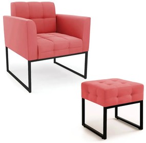 Poltrona Sala e Puff Decorativo Industrial Elisa Suede D03 - D'Rossi - Rose